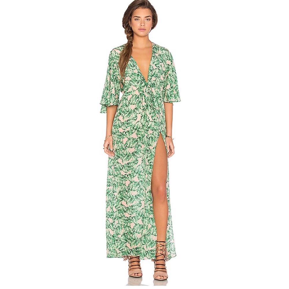 Chloe Oliver Anthropologie Luxxe Life Maxi Dress Silk Tropical Palm Large Summer